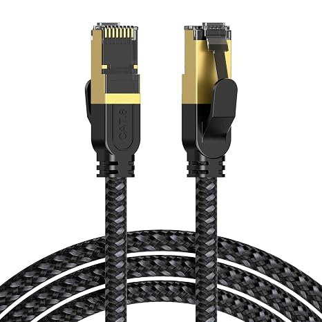 JOSTART Cat 8 Ethernet Cable,10FT (2 Pack) Cat8 High Speed Braided 40Gbps 2000Mhz Network Cord,RJ45 Shielded Indoor Heavy Duty LAN Cables, for Gaming