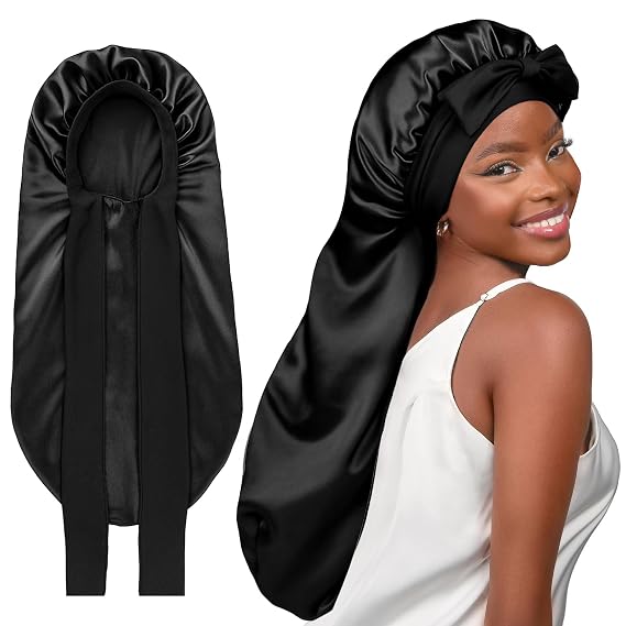 YANIBEST Silk Feeling Bonnet for Sleeping Braid Bonnet for Long Hair Black
