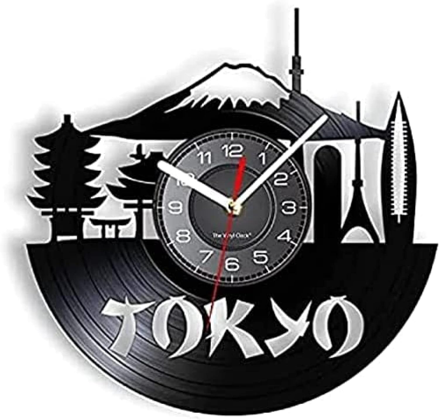 12In Wall Clock Silent Non-Ticking Japan Tokyo Skyline Decorative Wall Clock For Enterprise Office Japanese Cityscape Vinyl Album Record Watches Japan Souvenir
