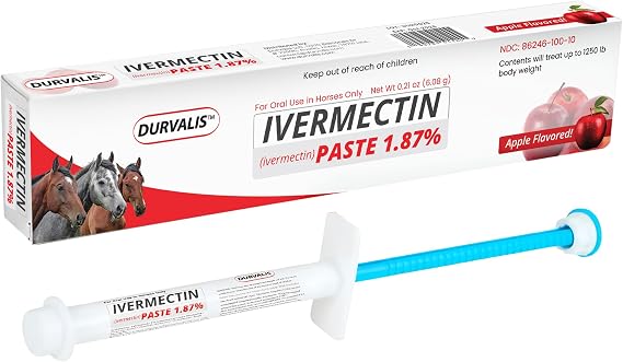 Ivermectin Horse Paste 1.87% Dewormer, Apple Flavored, 6.08g Syringe | Broad spectrum equine wormer, single-dose, treats horses up to 1250 lb each