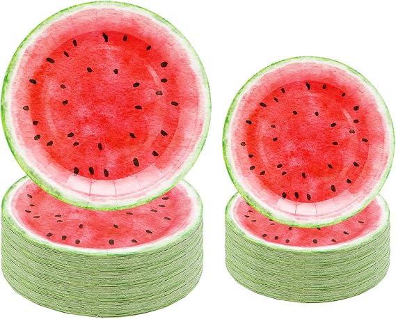 50Pcs Watermelon Party Supplies 9" Sweet Watermelon Paper Dinner Plates 7" Fruit Watermelon Dessert Plates for Summer Fruit Watermelon Birthday Party Decorations