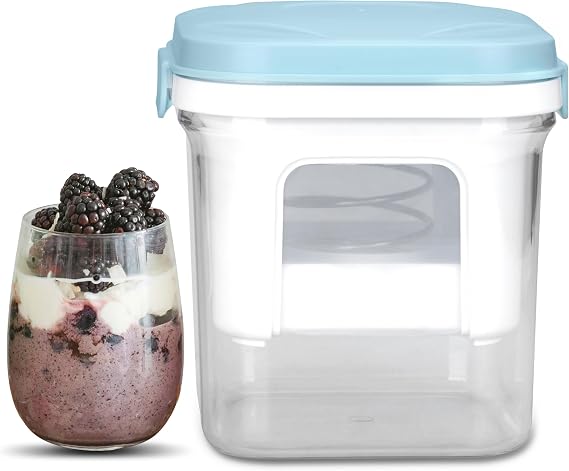 Party Desserts Greek Yogurt Strainer with Lid, Yogurt Maker, Yoghurt Filter with Ultra Fine Nylon Mesh Strainer & Pressure Filtration, 1.5Qt Thick & Creamy Greek Yogurt, BPA-Free, Aqua Blue