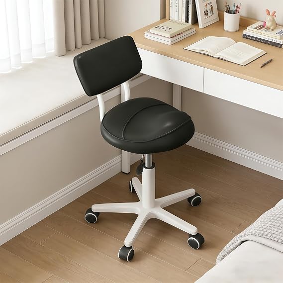 Saddle Stool with Back Support Thick Padded Seat Ergonomic Chair Swivel Rolling Saddle Chair with Wheels for Hair Salon, Dental Clinic, Spa, Massage Studio, Office & Home