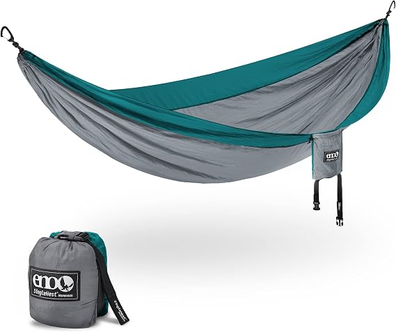 ENO, Eagles Nest Outfitters SingleNest Lightweight Camping Hammock, Grey/Seafoam
