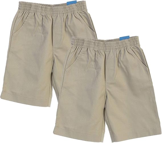 unik School Uniform Pull-On Shorts, Elastic Waist Twill Bottoms, Comfort Fit School Apparel Navy Khaki Black Hunter Green