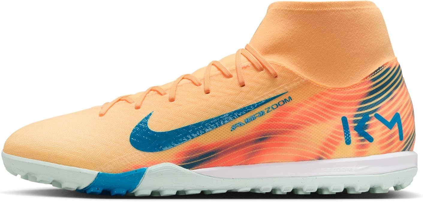 NIKE Mercurial Superfly 10 Academy Kylian Mbappé TF High-Top Football Boots FQ8333, Melon Tint Neo Turq Igloo, 10 UK