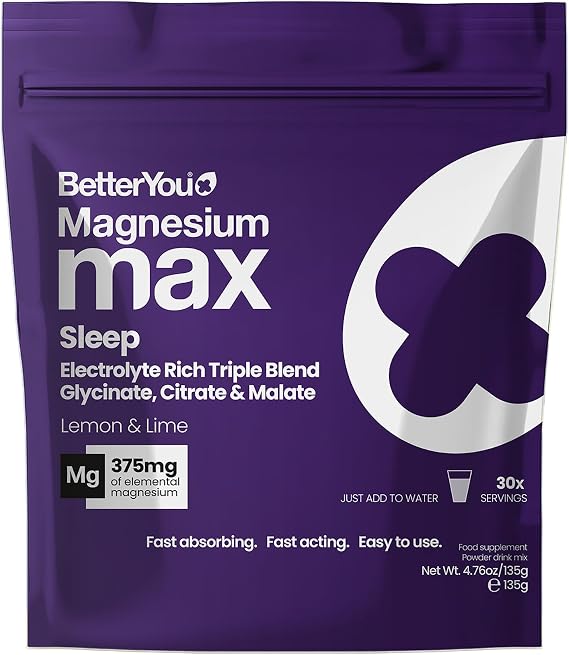 BetterYou Magnesium Max 3 in 1 Nighttime Drink Powder - Glycinate, Citrate, and Malate Blend - Vegan - Lemon and Lime - 4.76 oz