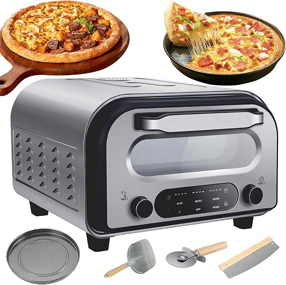 12 Inch Countertop Pizza Oven Electric Pizza Maker, 1700W Indoor Pizza Oven Smart Touch Screen with Pizza Stone and Cutter, 6 Pizza Presets, Heating Up to 450°C, Make Pizza in 2 Minutes, Pizza Cooker