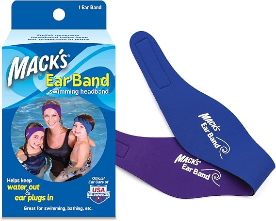 Macks Swimming Headband Best Swimmers Headband Doctor Recommended to Keep Water Out and Hold Ear Plugs in - Official Swimming Ear Band of USA Swimming