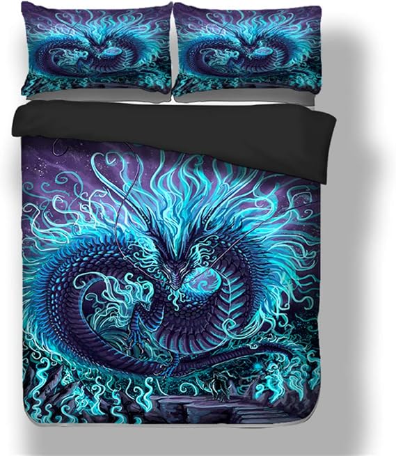 3D Blue Dragon Bedding Set Chinese Dragon Full Queen Duvet Cover Set with Pillow Cases Bed Sheets Twin King Quilt Cover Bed Linen (US Twin)