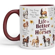 Vixar Life is Better with Horses Horse Joke Ceramic Coloured Mug Cup for Tea Coffee Hot Brew 330ml 11Oz Gift (Maroon)