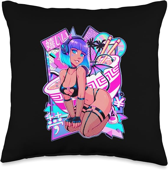 Sexy Anime Girl Japanese Sexy Demon Girl Cosplay Throw Pillow