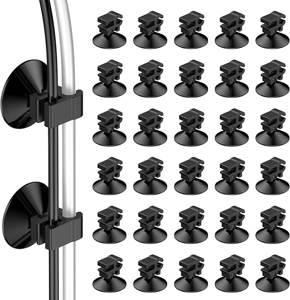 Pawfly 30 Pack Aquarium Suction Cups, Fish Tank Suction Cup Clips for Standard 3/16" ID Airline Tubing, Wire & Power Cord, Small Fish Hose Holder, Air Pump Accessories, Black