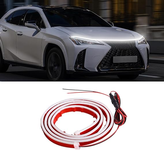 HAOBO 59 Inch Car Hood Light Strip, LED Strip Lights for Cars, 12V Flexible Waterproof Daytime Running Lights, Automotive Exterior Accessories Under Hood Light Universal Fit Cars, SUVs, Trucks