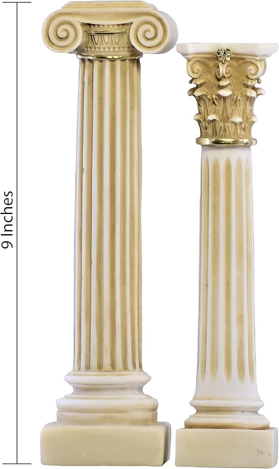 greekartshop Set 2 Greek Columns Ionic & Corinthian Style Pillar Pedestal Decor Sculpture