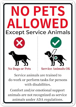 1 Pack Metal No Pets Sign, 10" x 14" No Dogs Or Pets Allowed Except Service Animals Sign for Business, Made of 40 mil Rust Free Aluminum, Reflective & UV Protected and Weatherproof