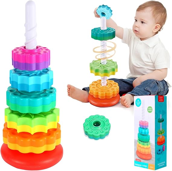 Spinning Stacking ToysRegenbogenturm Stapelspiele Kinder stapelbares Stapelturm Pädagogisches Spielzeug Hand-Augen-Koordination Früherziehung Spielzeug Geschenke für Kinder Ab 12 Monaten