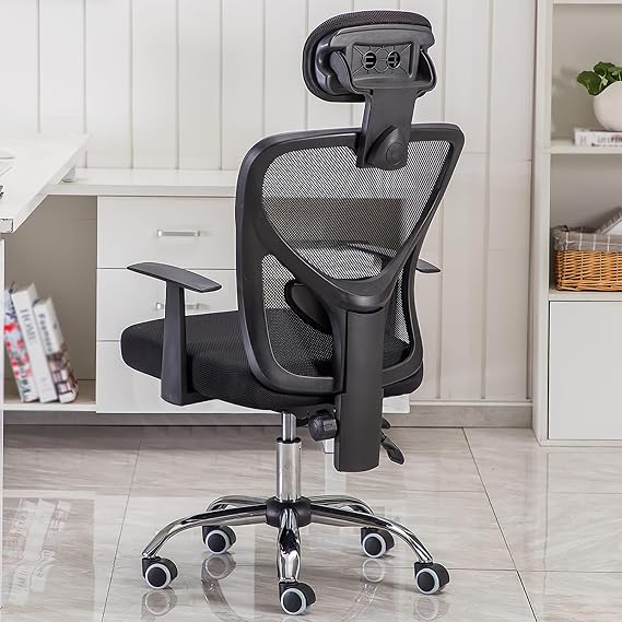 Mesh Office Chair Ergonomic Computer Chair, Home Office Desk Chair, High Back Swivel Task Chair with Lumbar Support, Adjustable Height, Headrest & Armrest (
