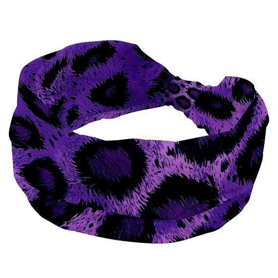 Wide Hairband Yoga Workout Sport Headband, Twisted Knot Turban Hair Wrap, Purple Leopard Stretchy Headbands for Women Girls Ladies