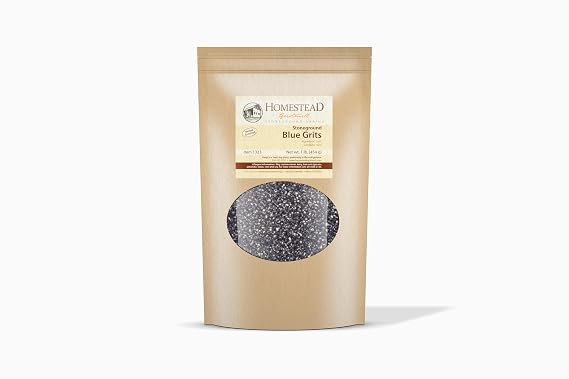 Homestead Gristmill Stone Ground Blue Corn Grits - Non-GMO, Chemical-Free Finely Ground Stoneground Grits - Long Shelf Life - Made In The USA - 1 Pound