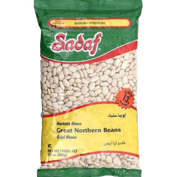 Sadaf Great Northern Beans - Dried White Northem Beans for Cooking and Food Flavoring - Healthy & Vegetarian Meal - Kosher - 24 oz Resealable Bag