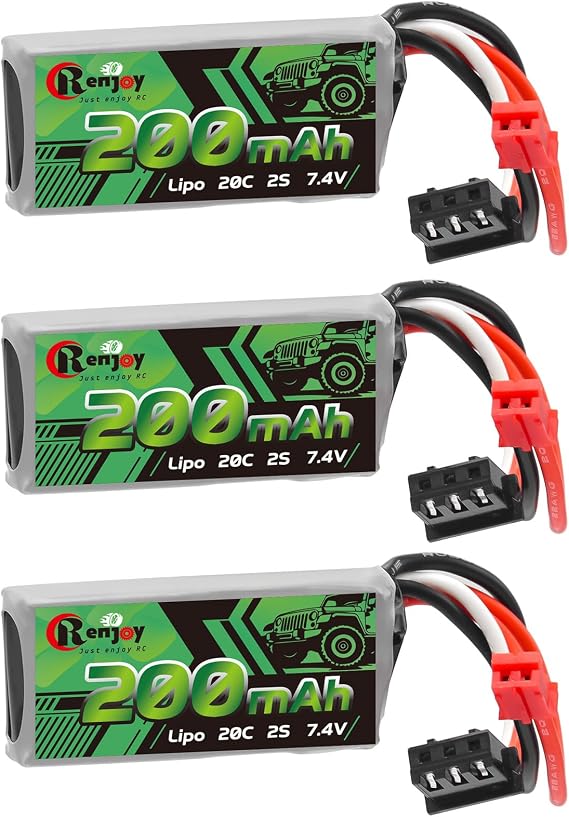 7.4V 2S 20C 200mAh Rechargeable Lipo Battery for Axial SCX30, 3pcs