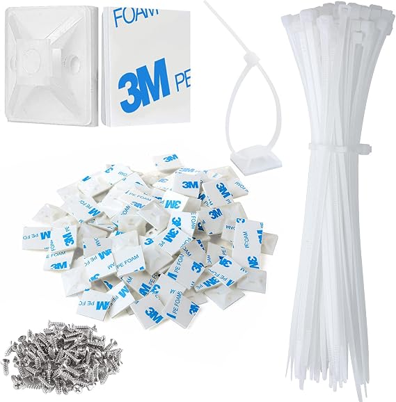 Zip Tie Mount 3/4" Black Small Wire Tie Adhesive Mounting 100 Pcs for Wire Clips Cable Management Cable Tie Anchors for Home Office Wiring Durable Pro-grade UV Wire Holder Organizer for Tidy Cabling