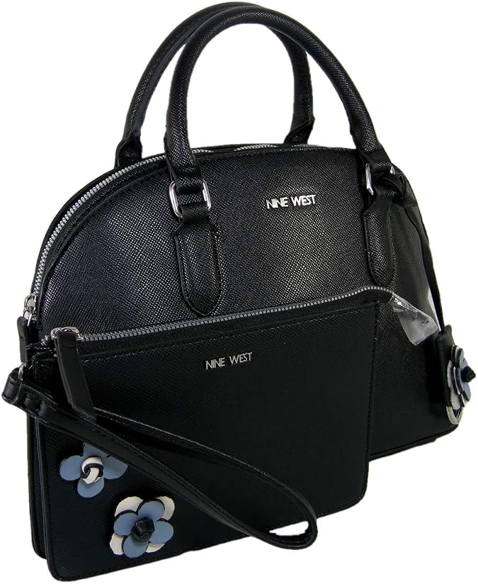 New Nine West Purse Hand Bag Satchel & Coordinating Wallet 2 Piece Set Black