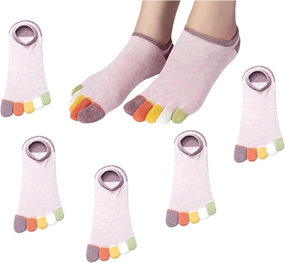 Orthopedic Compression Toe Socks, 5 Pairs of Toe Socks for Bunions, Socks with Toes for Women, Invisible Breathable Toe Socks