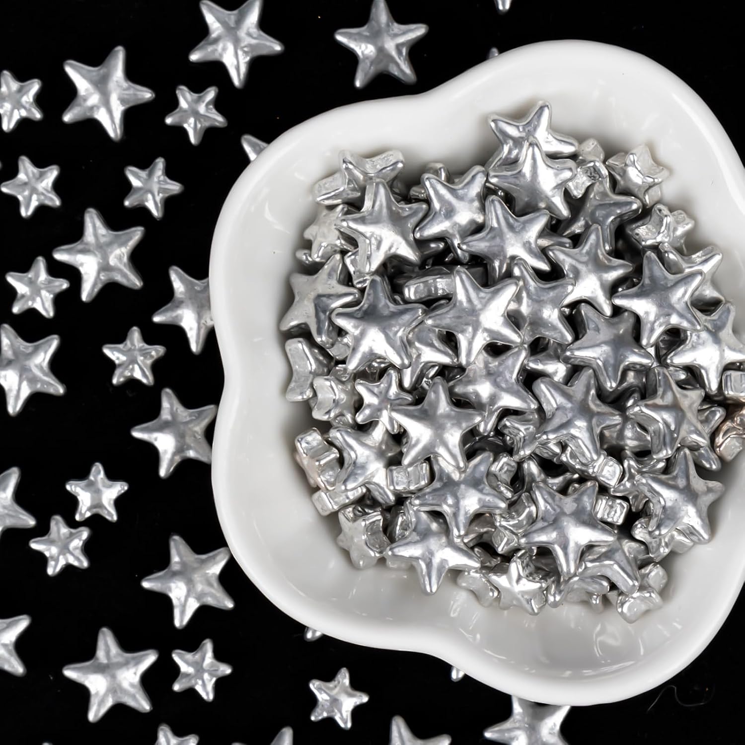 Twisweet Silver Sprinkles, Edible Silver Stars for Cake Decorating, Sugar Sprinkles for Baking, Mix Size Silver Candy, Cake Topper Ice Cream Cupcake Cookie Toppings Dessert Decorations, Christmas Wedding Birthday Party Supplies 130g4.58oz