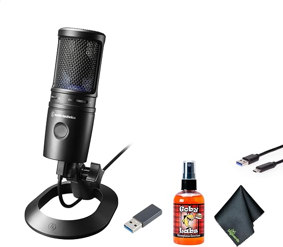 Audio-Technica AT2020USB-X Cardioid Condenser USB Microphone, Black + Microfiber Cleaning Cloth + Goby Labs Microphone Cleaner