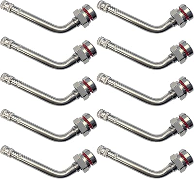 TR545D Truck Tire Valve Stems Pack of 10, Brass 60 Degree Bend Valve Stems Compatible with Alcoa 22.5in 24.5in Aluminum Wheels with Rim Φ.9.7mm Hole, Clamp-in Valve Stem for Truck and Bus Tires
