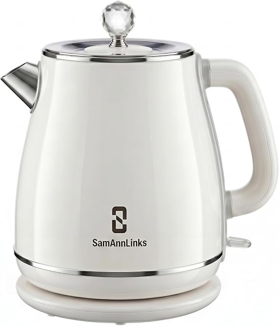 Electric Kettle - 1.8L Cordless Tea Pot, Stainless Steel Interior, Fast Boiling, Double Wall Insulation, Auto Shut-Off, White