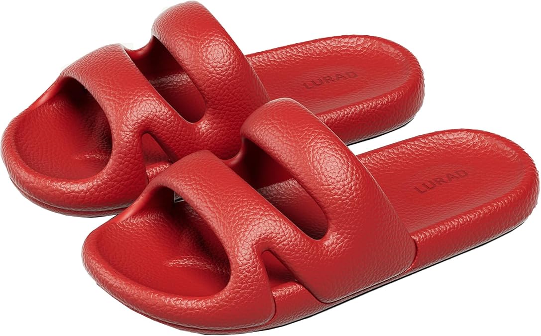 Cloud Slides for Women and Men, Double Strap Pillow Slippers, Soft Thick Sole Non Slip House Slides, Lightweight Indoor Outdoor Bathroom Sandals