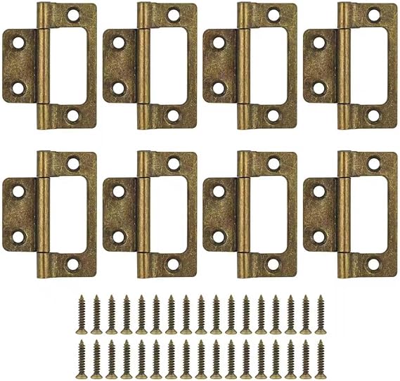 8Pcs Antique Hinges,Bronze Flush Hinges(2 inch) with 34PCS Screws
