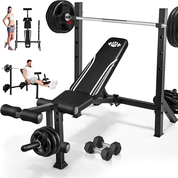 ANCHEER Adjustable Weight Bench with Squat Rack & Leg Extension/Curl 900LB