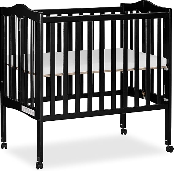 Dream On Me 2-In-1 Lightweight Folding Portable Stationary Side Crib In Black, Greenguard Gold Certified, Baby Crib To Playpen, Folds Flat For Storage, Locking Wheels