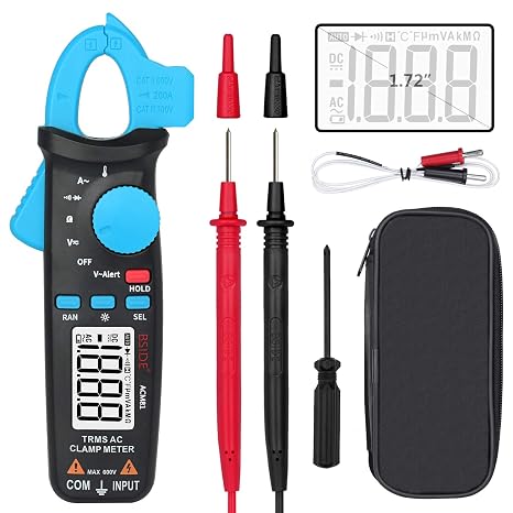 BSIDE ACM81 Digital Clamp Multimeter 1mA AC Current Tester Clamp Multimeter True RMS Automatic Range Temperature Tester Diode Ohm NCV Voltage Tester with Back Clip