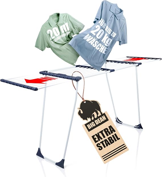 BigDean Clothes Airer 20 m Extendable Extra Stable Clothes Airer XXL White