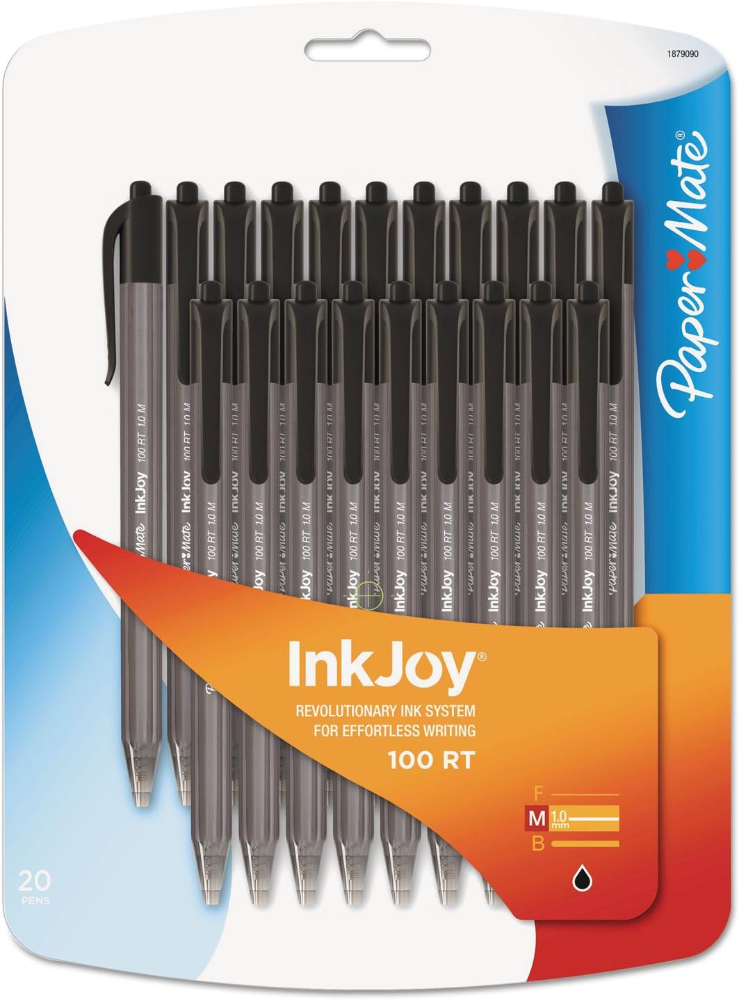 Paper Mate Inkjoy 100 Rt Ballpoint Pen, Retractable, Medium 1 Mm, Black Ink, Black Barrel, 20Pack