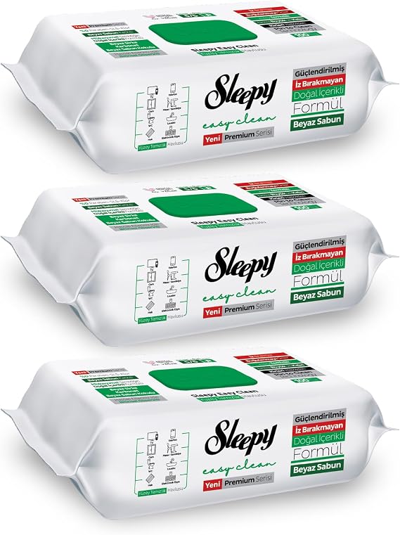 Sleepy Easy Clean Premium Beyaz Sabun Katkılı Yüzey Temizlik Havlusu Mendili 3x100 (300 Yaprak)