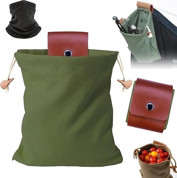 Alkyne Foldable Canvas Belt Bag, Collapsible Foraging Bag, Leather Foraging Pouch Mushroom Bags Basket for Travel Camping Hiking Bag