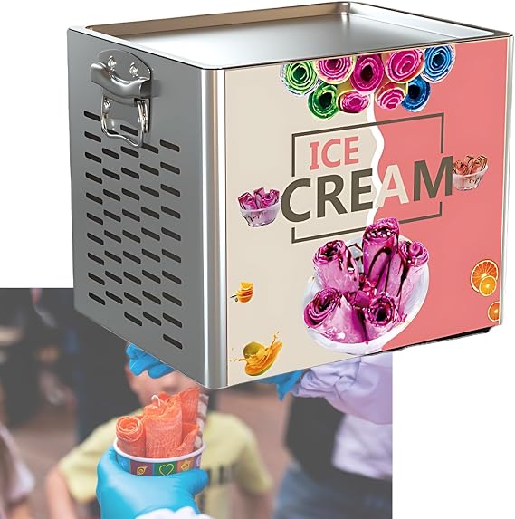 SHAHRYAR Commercial Rolled Ice Cream Machine,Rolled Ice Cream Machine,with 2 Shovelsyou Can Make Dragon Fruit Ice Rolls, Cherry Fried Yogurt, Mango Smoothie