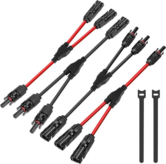 2 Pairs Solar Connectors Y Branch 1 to 2 Parallel PV 30A Adapters Cable Wire Plug Tool Kit,14-10 AWG Cable for Solar Panel