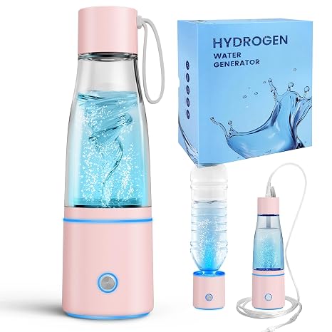 5000PPB Hydrogen Water Bottle Generator 3 in 1 Hydrogen Water Generator Machine with SPE & PEM Technology Portable Hydrogenated Water Bottle Inhalation for Healthy Hydration/Pink