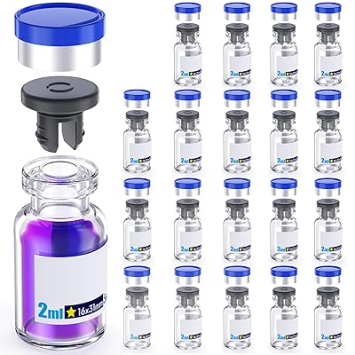 Ks-Tek 20pcs Sterile Empty Vial,Sample Vials with Self Healing Injection Port and Flip Off Cover,Borosilicate Injection Glass Bottle Individually Packing Transparent, Unsealed 2ml