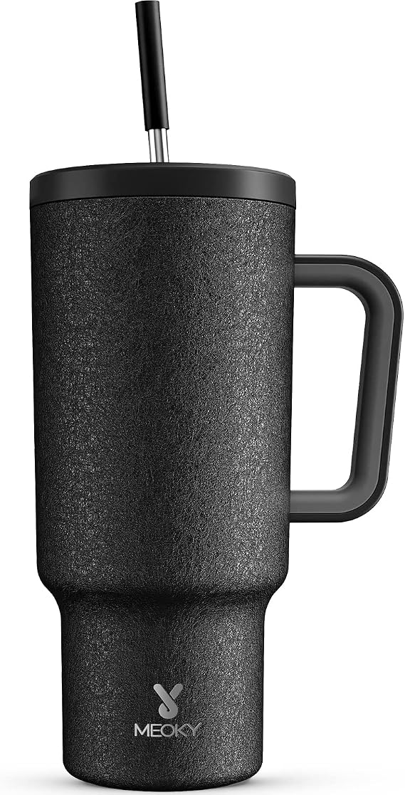Meoky 1182ml Tumbler with Straw and Lid, 40oz Tumbler with Handle, Insulated Stainless Steel Travel Mug Water Bottle, 100% Leak-Proof, Cold for 34 Hours or Hot for 10 Hours (Night)