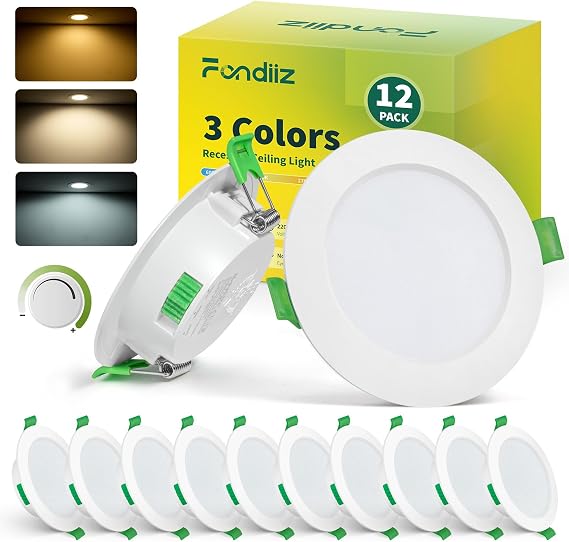 Fondiiz Dimmable Downlights for Ceiling, 5W, 3CCT, IP44 Waterproof, 12 Pack [Energy Class E]
