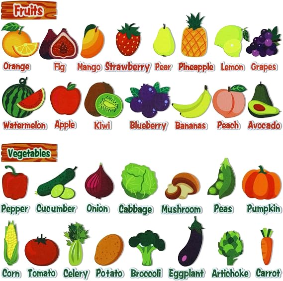 BXI 30 Pcs Vegetables & Fruits Felt Board Story Pieces Set for Toddlers, Preschool & Kindergarten, Precut Felt Marine Life Figures for Preschool Crafts Activity Early Learning Storytelling