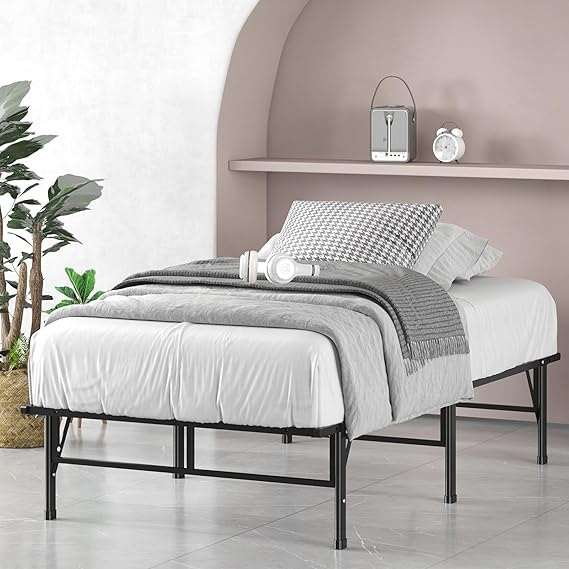 Zinus Easy to Assemble Bed Frame, Single, Black, Metal, Wooden Slats, Quiet, Storage Space Under Bed, Durable, Breathable, Pipe Bed, Steel, Easy Assembly, Tools Included, Authentic | Japan Official